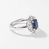 Sapphire Ring with Diamond Accents 10K White Gold