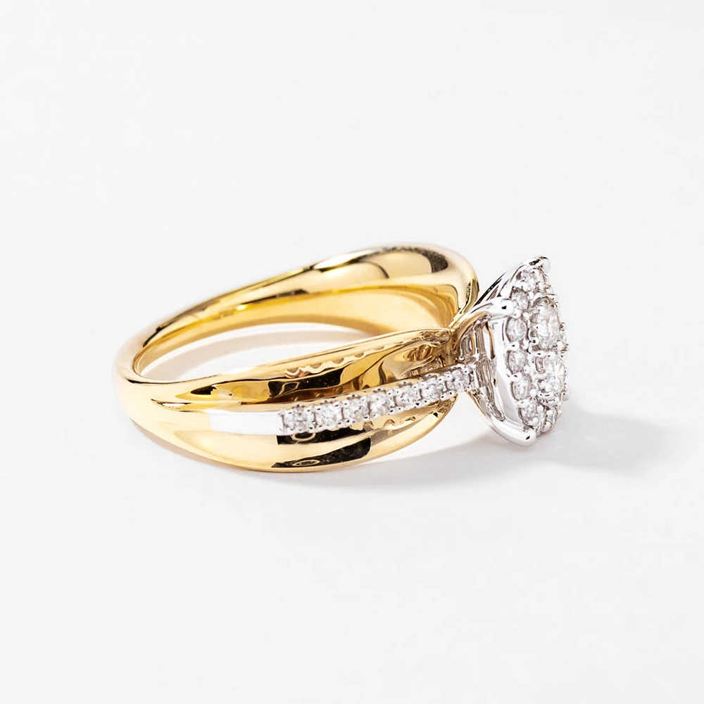 Oval Shape Diamond Cluster Ring 10K Yellow and White Gold (0.50 ct