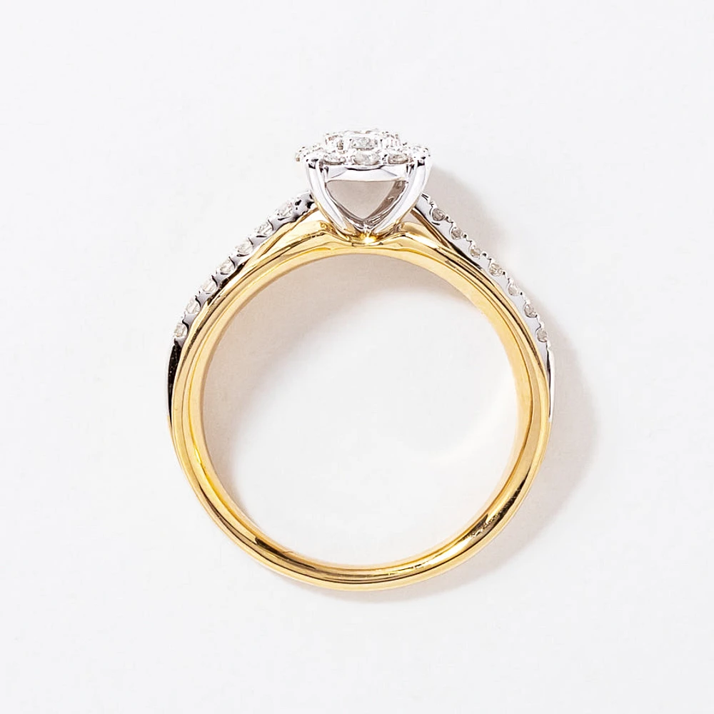 Oval Shape Diamond Cluster Ring 10K Yellow and White Gold (0.50 ct