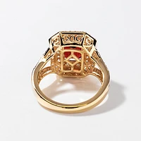 Garnet Ring with Diamond Accents 10K Yellow Gold