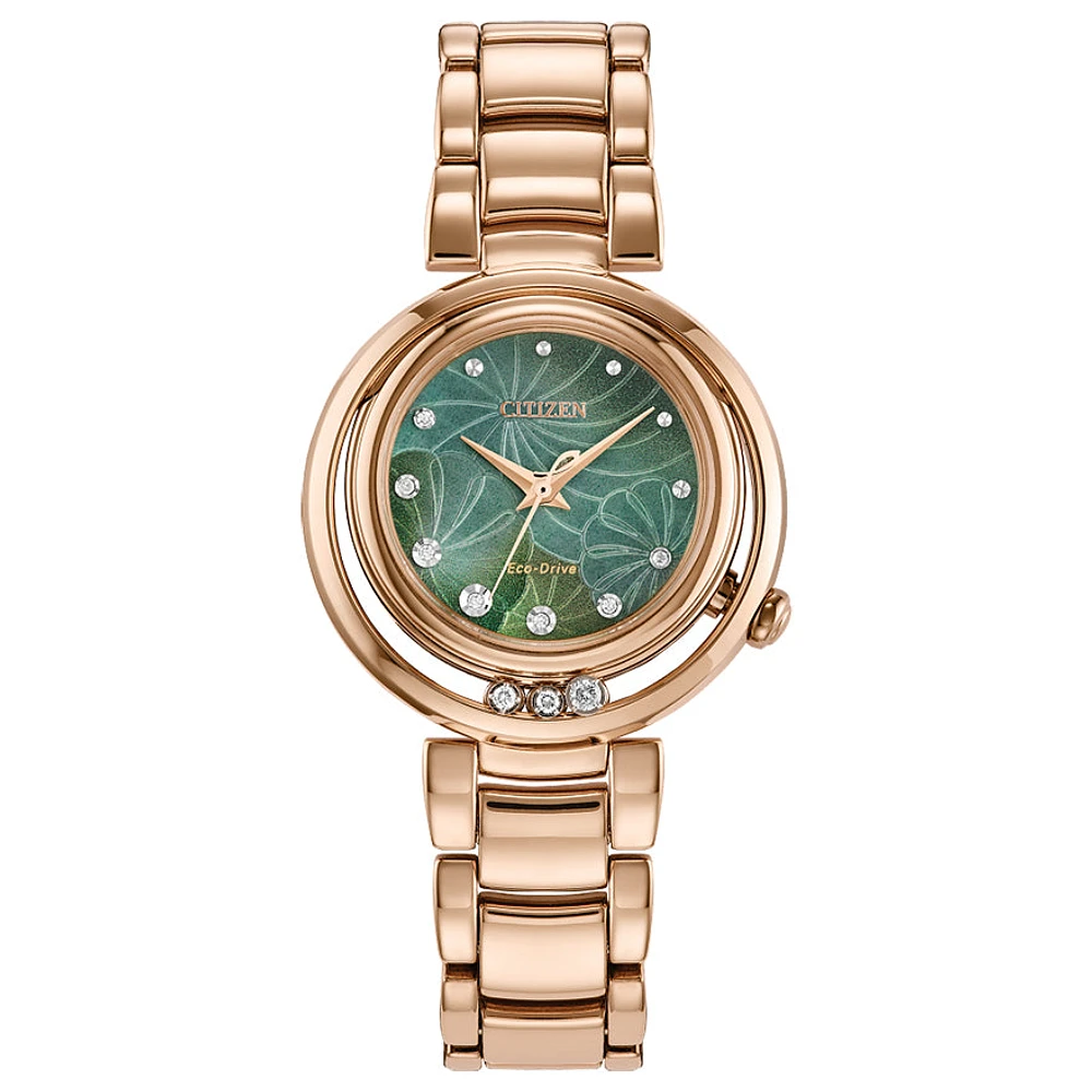 Citizen Eco-Drive L Arcly Green Dial Stainless Steel Bracelet | EM1113