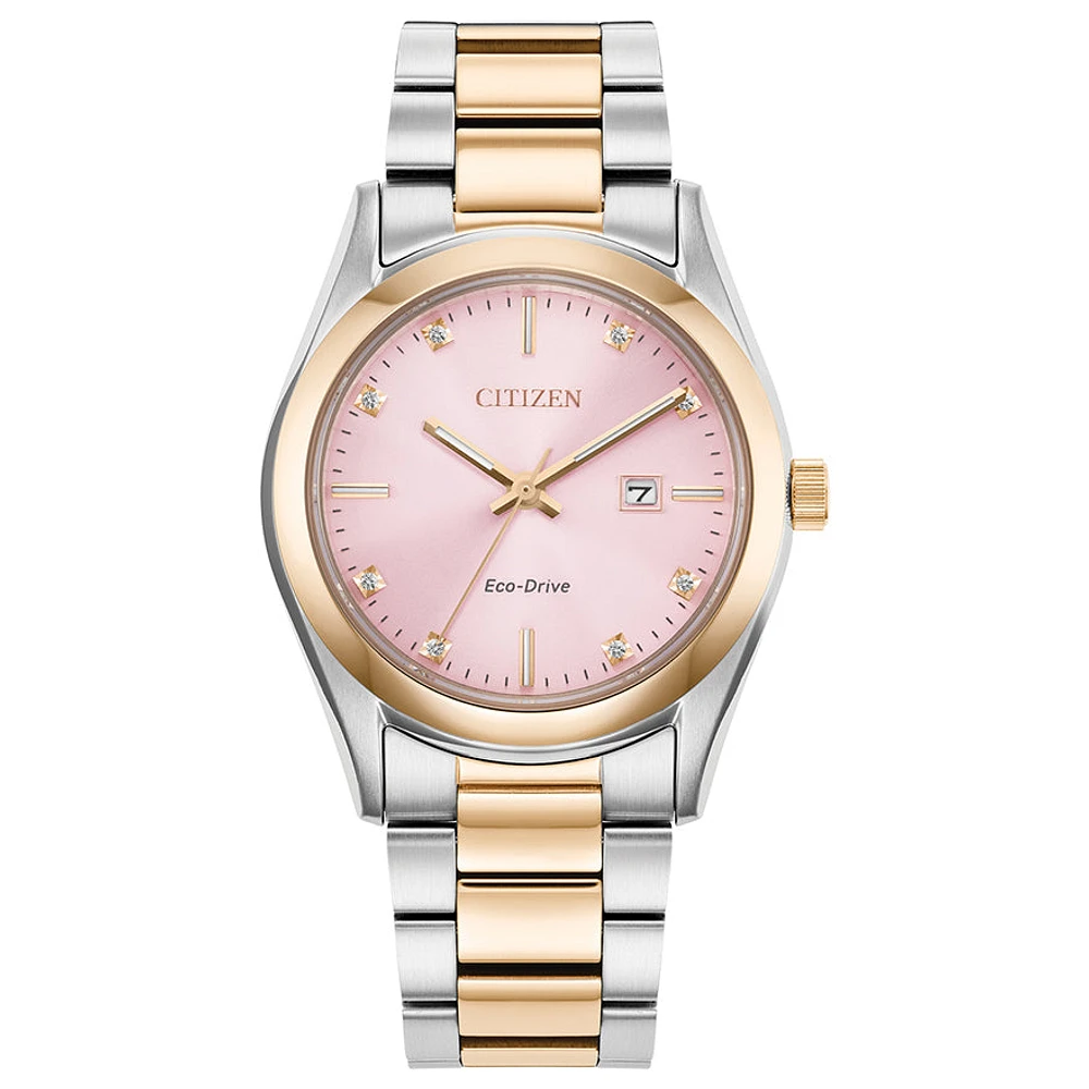 Citizen Eco-Drive Ladies Pink Dial Watch With Diamonds | EW2706-58X