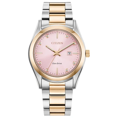 Citizen Eco-Drive Ladies Pink Dial Watch With Diamonds | EW2706-58X