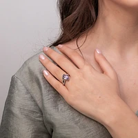 Oval Amethyst Ring With Diamond Accents 10K White Gold