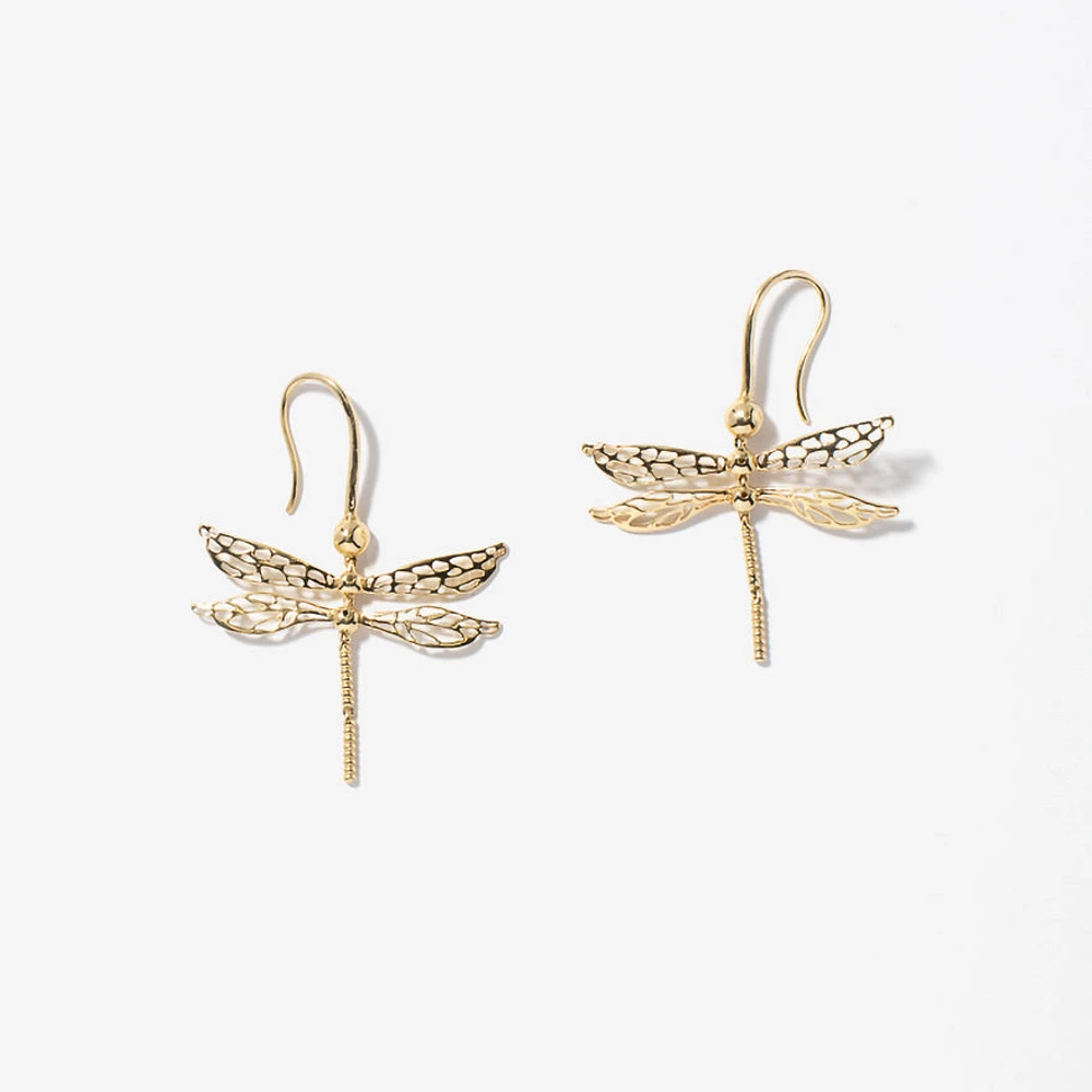 Dragonfly Dangle Earrings in 10K Yellow Gold