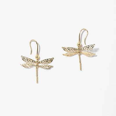 Dragonfly Dangle Earrings in 10K Yellow Gold