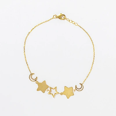 Star and Moon Charm Bracelet in 10K Yellow Gold