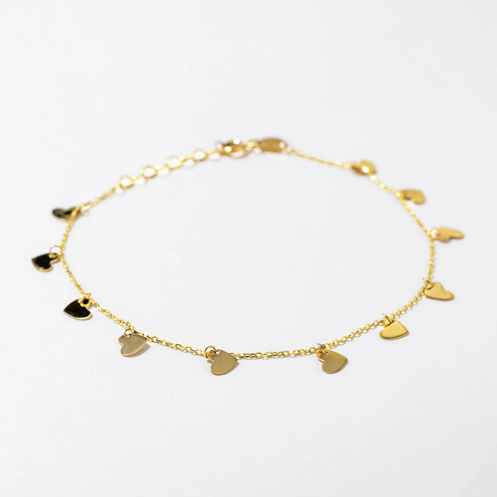 Dangling Heart Bracelet in 10K Yellow Gold