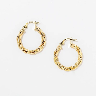 Wide Twist Hoop Earrings in 10K Yellow Gold