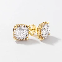 Diamond Cluster Stud Earrings in 14K Yellow and White Gold (1.00 ct tw