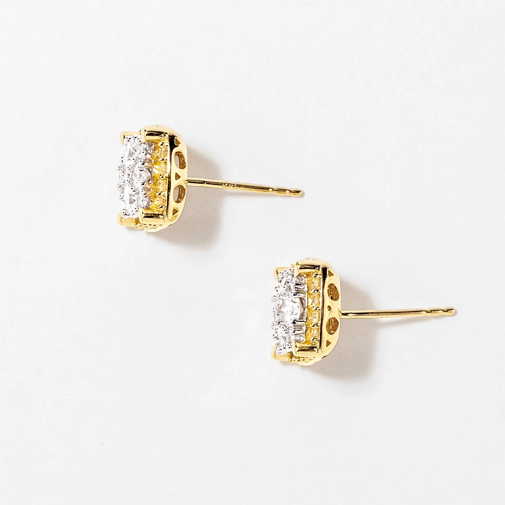 Diamond Cluster Stud Earrings in 14K Yellow and White Gold (1.00 ct tw