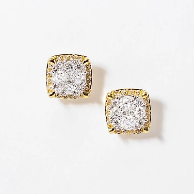 Diamond Cluster Stud Earrings in 14K Yellow and White Gold (1.00 ct tw