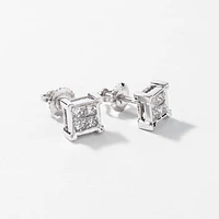 Princess Cut Diamond Cluster Stud Earrings in 14K White Gold (0.50 ct