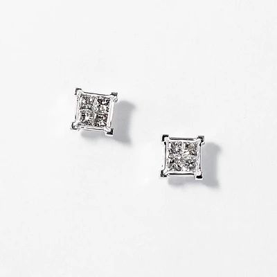 Princess Cut Diamond Cluster Stud Earrings in 14K White Gold (0.50 ct
