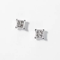 Princess Cut Diamond Cluster Stud Earrings in 14K White Gold (0.50 ct