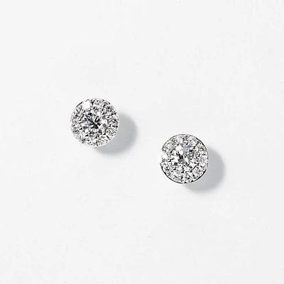 Diamond Cluster Earrings in 14K White Gold (0.62 ct tw)