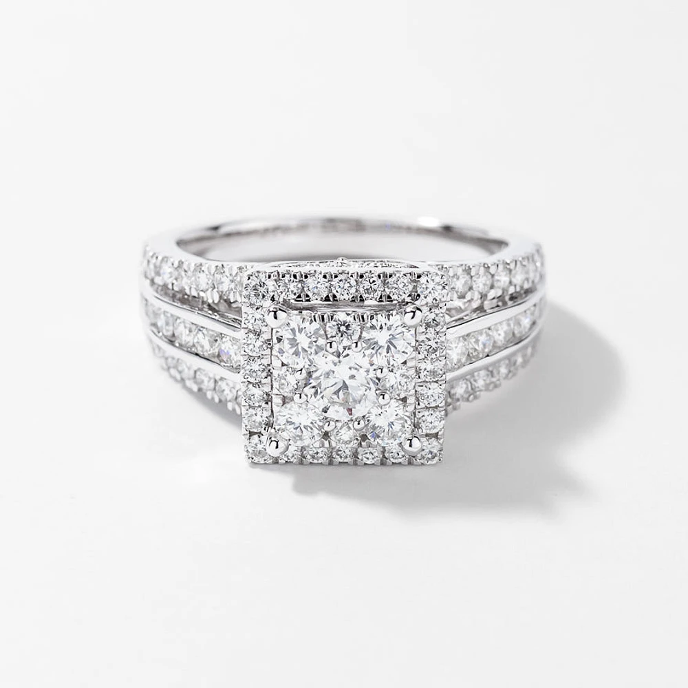 Diamond Cluster Ring 14K White Gold (1.50 ct tw)