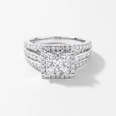 Diamond Cluster Ring 14K White Gold (1.50 ct tw)