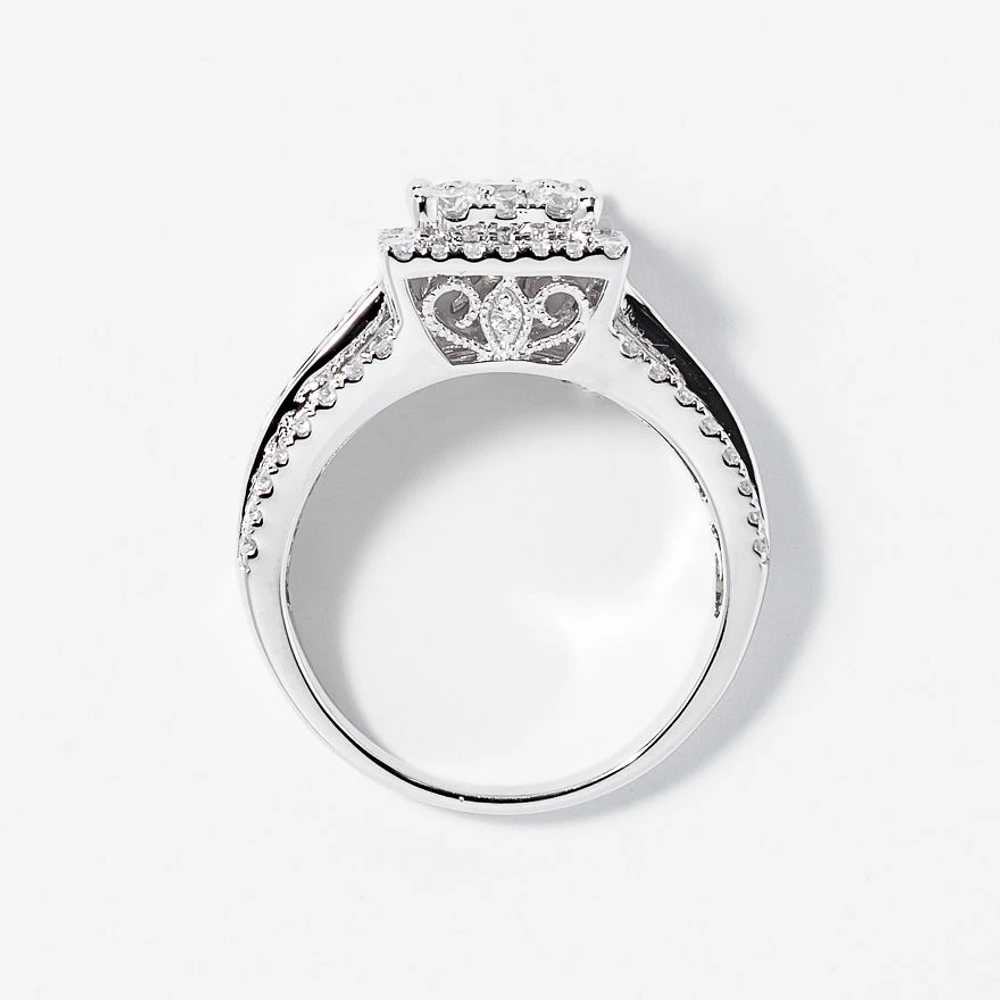 Diamond Cluster Ring 14K White Gold (1.50 ct tw)