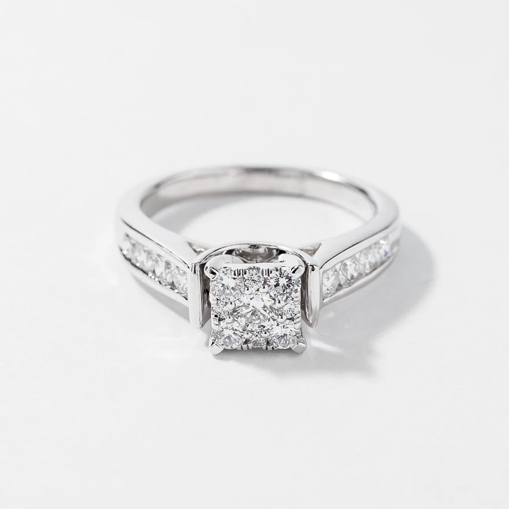 Diamond Cluster Ring 14K White Gold (0.76 ct wt)