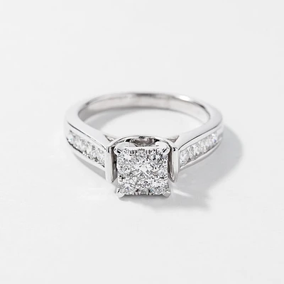 Diamond Cluster Ring 14K White Gold (0.76 ct wt)