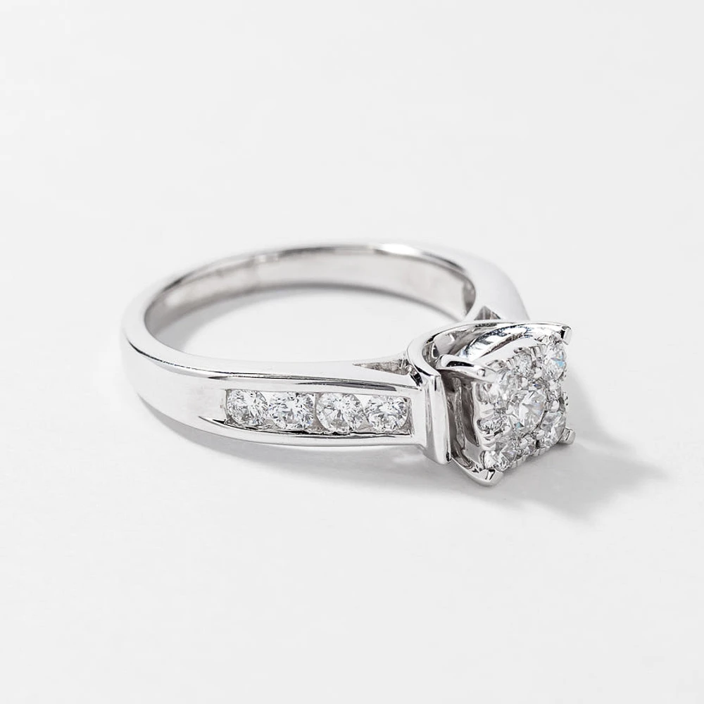 Diamond Cluster Ring 14K White Gold (0.76 ct wt)