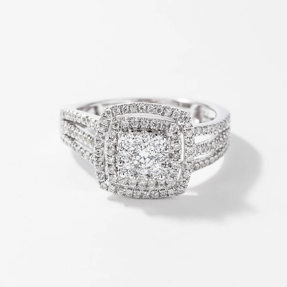 Diamond Cluster Ring 14K White Gold (0.75 ct tw)