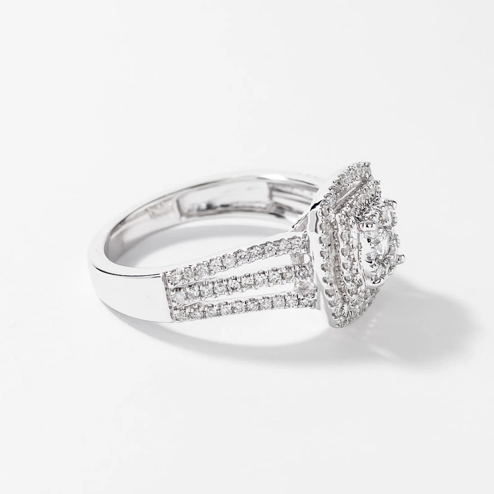 Diamond Cluster Ring 14K White Gold (0.75 ct tw)