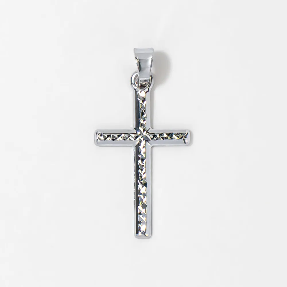 Diamond Cut Cross Pendant in 10K White Gold