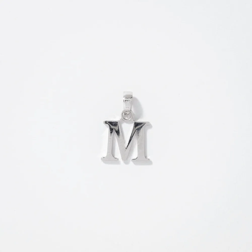 "M" Initial Pendant in 10K White Gold