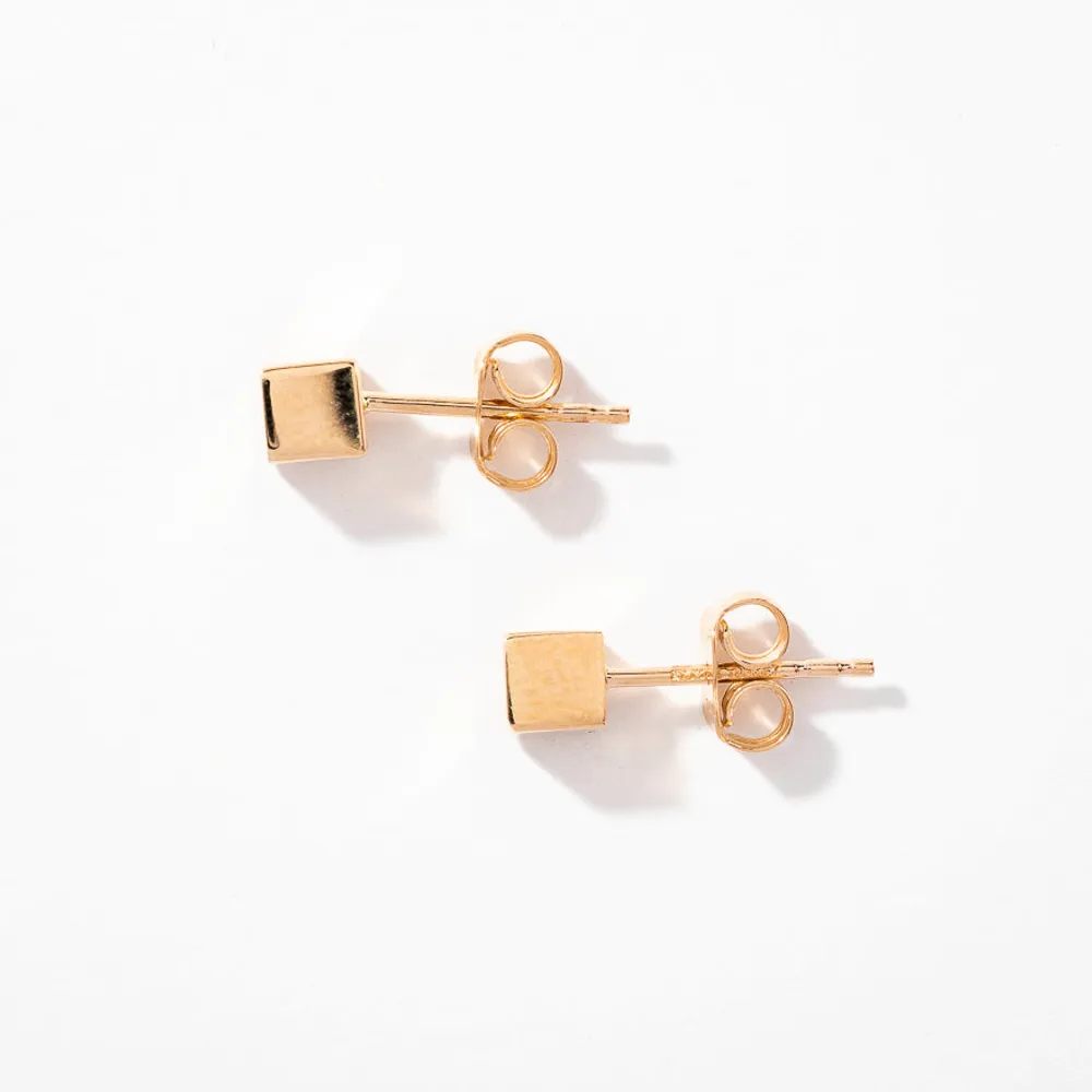 Cube Stud Earrings in 14K Yellow Gold