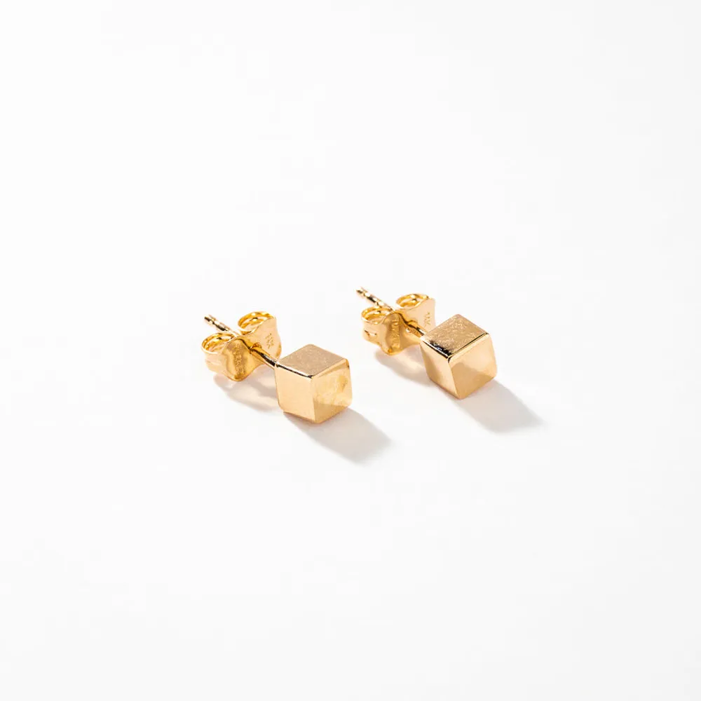 Cube Stud Earrings in 14K Yellow Gold