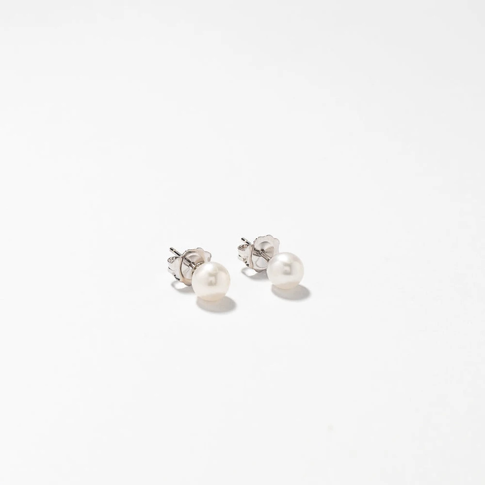 5-5.5mm Cultured Pearl Stud Earrings in 14K White Gold