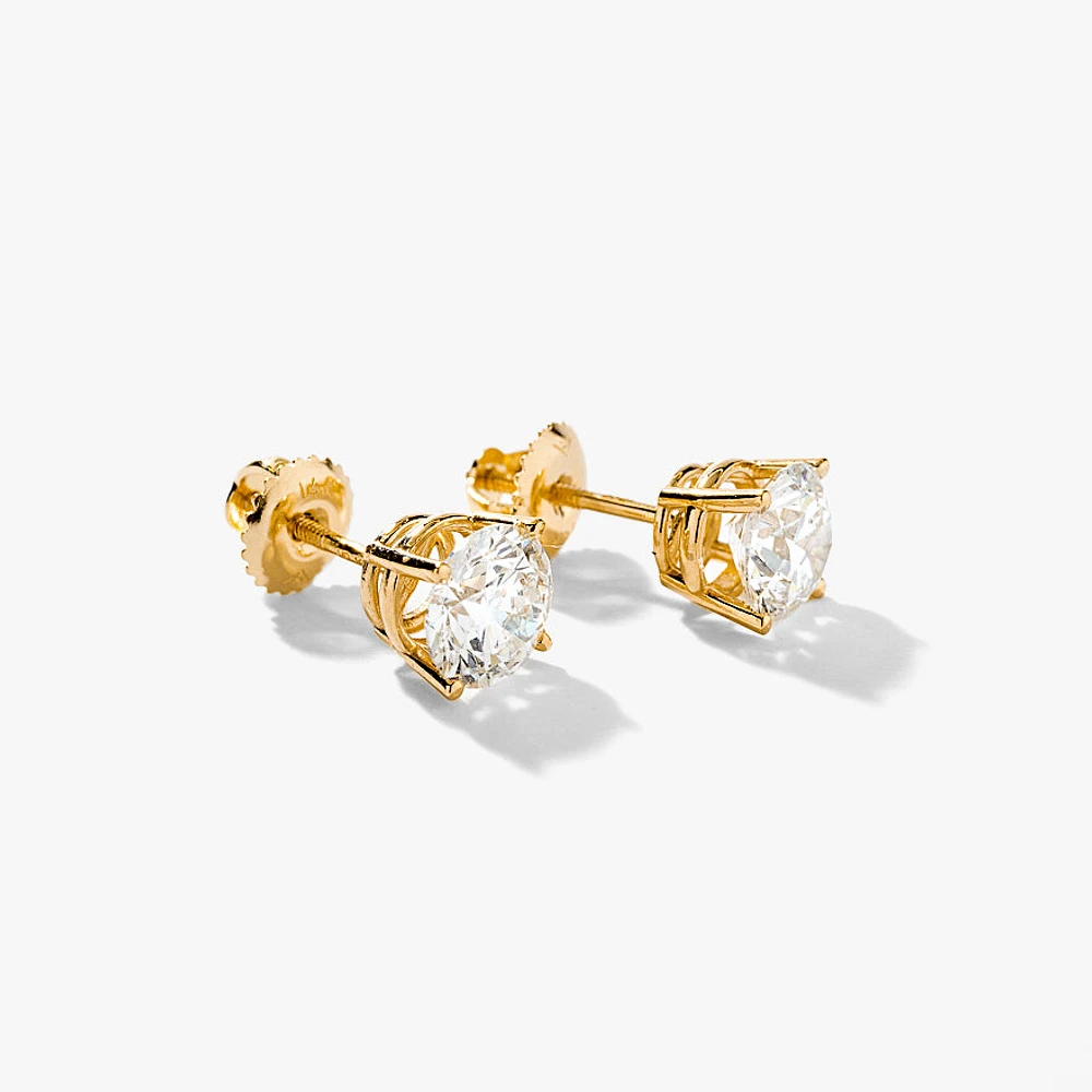 Lab Grown Round Cut Diamond Stud Earrings in 14K Yellow Gold ( ct