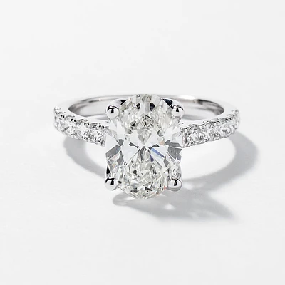 Lab Grown Oval Cut Diamond Engagement Ring 14K White Gold (3.50 ct