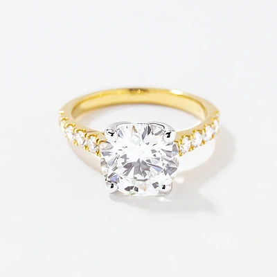 Lab Grown Round Cut Diamond Engagement Ring 14K Yellow and White Go