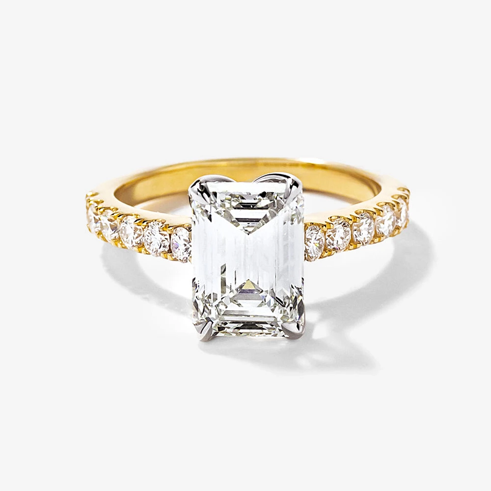 Emerald Cut Lab Grown Diamond Engagement Ring 14K Yellow and White