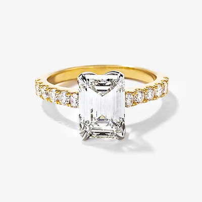 Emerald Cut Lab Grown Diamond Engagement Ring 14K Yellow and White