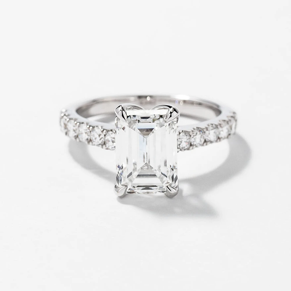 Emerald Cut Lab Grown Diamond Engagement Ring 14K White Gold (3.50