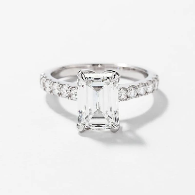 Emerald Cut Lab Grown Diamond Engagement Ring 14K White Gold (3.50