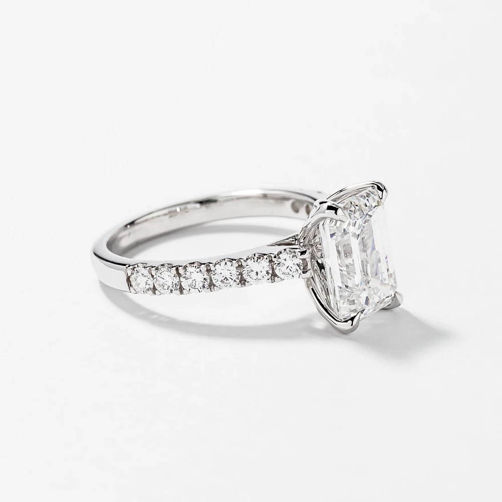 Emerald Cut Lab Grown Diamond Engagement Ring 14K White Gold (3.50