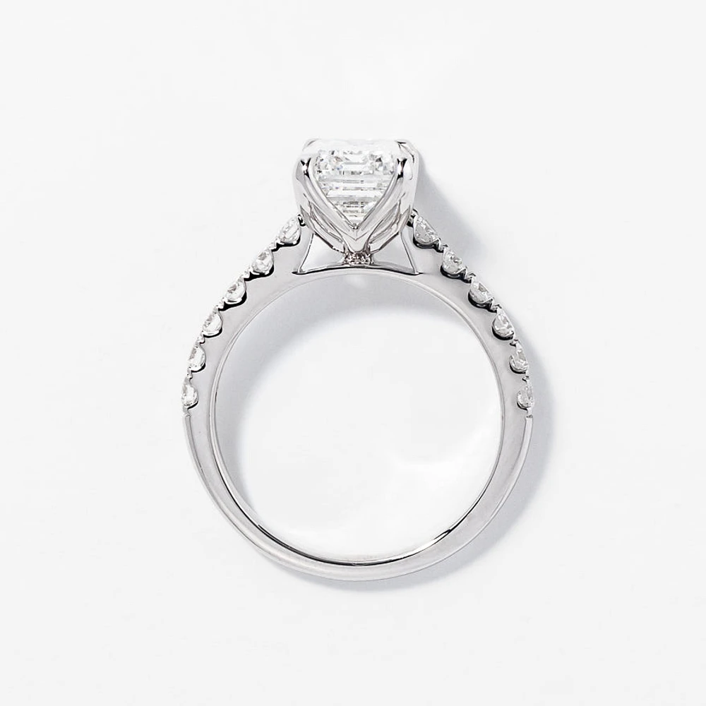 Emerald Cut Lab Grown Diamond Engagement Ring 14K White Gold (3.50