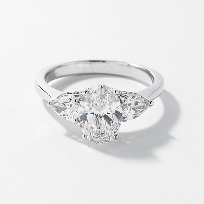 Lab Grown Oval Cut Diamond Engagement Ring 14K White Gold (2.10 ct