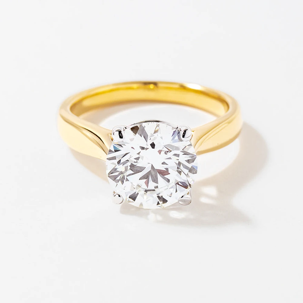 Lab Grown Round Cut Diamond Engagement Ring 14K Yellow Gold (3.00 c