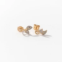 Diamond Leaf Stud Earrings in 10K Yellow Gold (0.12 ct tw)