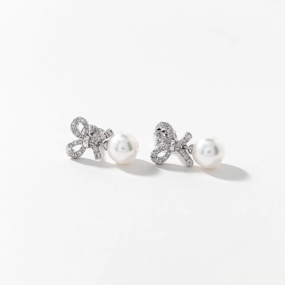 Pearl Earrings with Diamond Accents in 10K White Gold