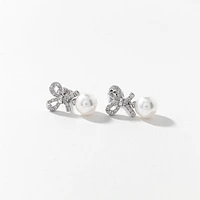 Pearl Earrings with Diamond Accents in 10K White Gold