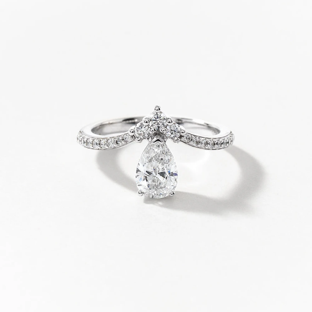 Lab Grown Pear Cut Diamond Engagement Ring 14K White Gold (1.00 ct