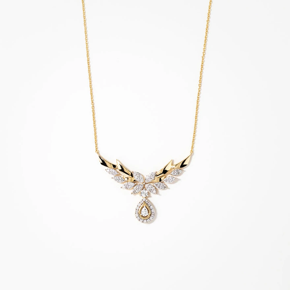 Diamond Cluster Necklace in 10K Yellow and White Gold (1.10 ct tw)