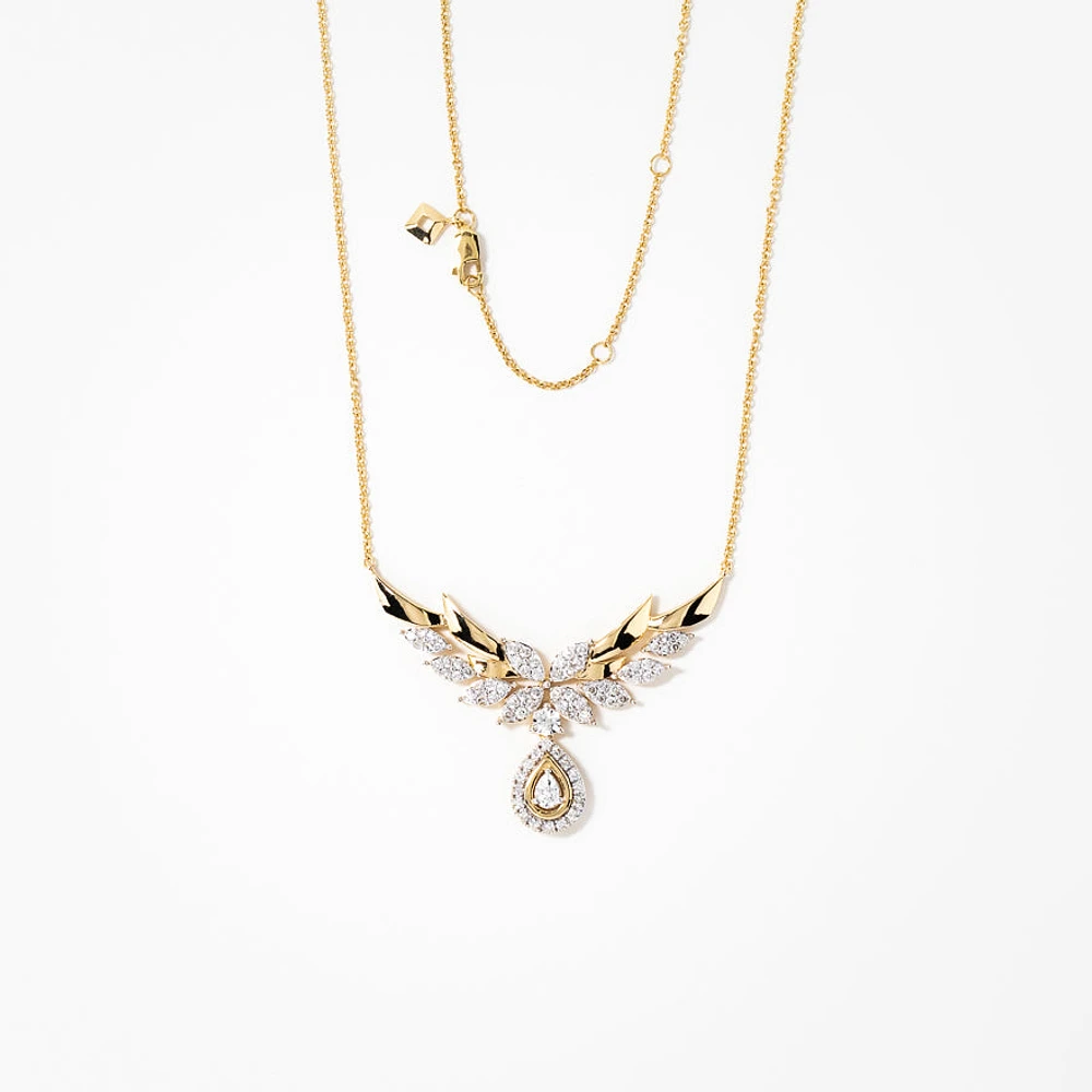 Diamond Cluster Necklace in 10K Yellow and White Gold (1.10 ct tw)